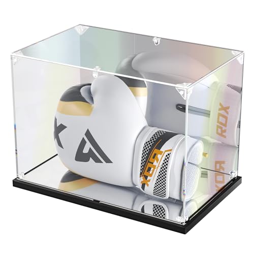 KOLIPI Acrylic Boxing Glove Display Case 14x9.5x8.7 in | Boxing Glove Case for Gloves up to 16 oz, Mirror Back and Base, Dustproof Protection, Stable and Stackable, Assembly Required - size: 14x9.5x8.7 inches