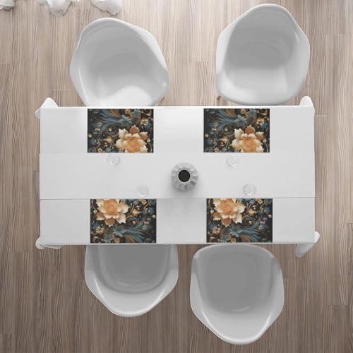 Placemats Set of 4 Heat Resistant Gold Flowers on Black Place mat for Dining Table Non-Slip Table Mats Desktop Protection Pad Washable Place Mats for Kitchen Dining Outdoor - color: Gold Flowers on Black