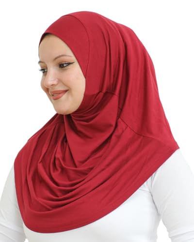 Prien Plain Ready To Wear Hijab for Women, Muslim Instant Turbans, Soft Jersey Scarf, Islamic Clothes, Long Hijabs, Abaya - color: Burgundy