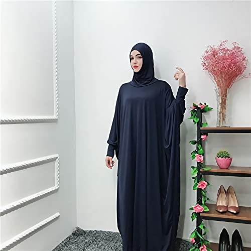 FPOVFPO Womens Solid One-Piece Prayer Dress Muslim Abaya Islamic Maxi Breathable Ramadan Dress Kaftan Hijab - color: Navy