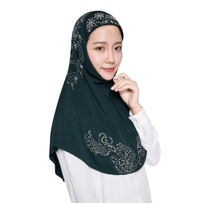 SIQITECHNO Elegant Hijab for Women Muslim Turban Scarf Islamic Headscarf Muslimah Turban Arabian Headwear Eid Scarf Shawl - color: Dark Green