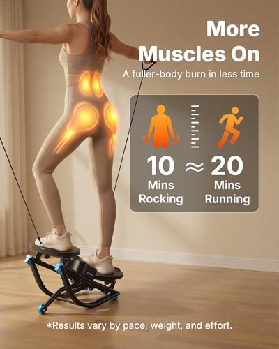 Merach Rocking Steppers for Exercise at Home, 3D Motion Stair Stepper with Resistance Bands for Full Body Workout & Low-Impact Balance Board, 330 LBS Loading Capacity Exercise Equipment - color: Black