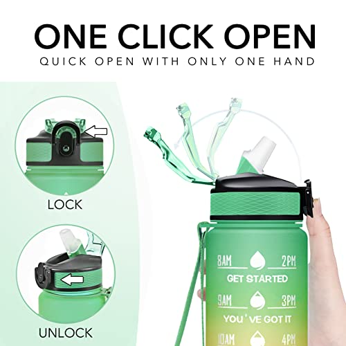 Hyeta Water Bottle with Straw & Time Marker, Plastic 32oz Leakproof | Motivational Tritan BPA Free Gym Office Outdoor Intake Tracker Hourly Reminder Straw Lid Carry Strap - color: Signal Lights