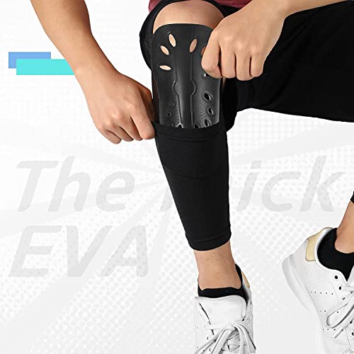 Hicarer Soccer Shin Guards Sleeves 4 Pairs Flexible Soccer Shin Guard Leg Performance Support Polyester Soccer Shin Guard Sleeve Holder with Pocket for Soccer Sport