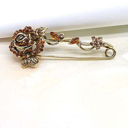 Crystal Pearl Flower Brooches Pins Fashion Beautiful Created Rhinestone Floral Brooch Good Idea for Party Dance Wedding Banquet for Elegant Women Girl - color: Retro Rose Flower