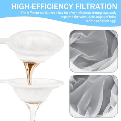 Brine Shrimp Net Sieve 80 & 200 Mesh Kit for Hatchery, Small Fish Net for Fish Tank Aquarium with 5 Pipettes and 3 Storage Tubes, Dense Mesh with Handle Collecting Hatching Shrimp