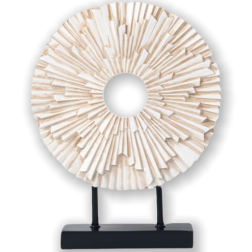 HODESumPure Gold Luxury Round Decorative Sculpture Statue Above Cabinet Home Decorations for Living Room Kitchen Fireplace Mantel Office Bookshelf Table Top Home Decor Accents (White) - color: White