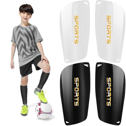2 Pair Soccer Shin Guards Kids Youth, Shin Pads for 3-15 Years Old Boys and Girls Football Games EVA Cushion Protection Reduce Shocks and Injuries Lightweight Equipment - color: Black and White, size: Large
