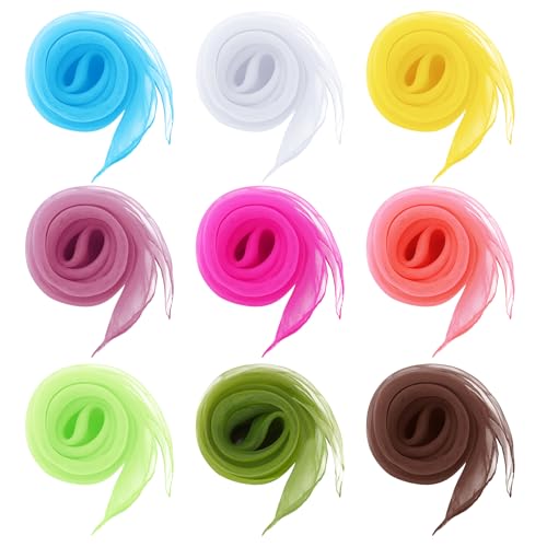 Fengek 9 Pcs Chiffon Scarf, 27.6 Inch Square Solid Color Bandana Handkerchief Ribbon Scarves for Women Girls - color: Multicolor 5