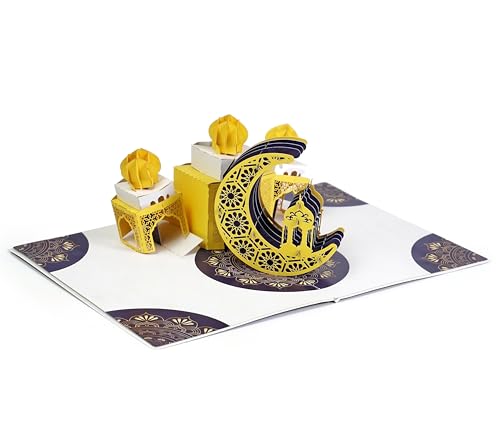 CUTPOPUP Ramadan Card Pop Up, 3D Ramadan Kareem, Eid Mubarak, Awesome Holy Month Present, Eid al-Fitr Celebration, Muslim Holiday, with Note and Envelope SD258US1520