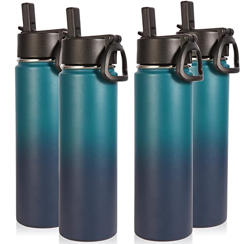 Volhoply Insulated Water Bottles with Straw Bulk 4 Pack, 22 oz Stainless Steel Sports Bottle with Handle,Double Wall Water Cups with Wide Mouth,Reusable Cold Water Cup for School(Dark Night,4 Set) - color: Dark Night