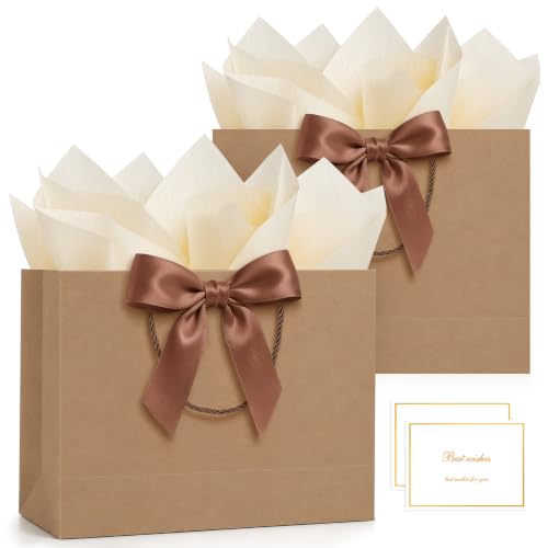ANZNKU Brown Gift Bags Kraft with Handles 2PCS Medium for Wedding Birthday - color: Kraft Brown
