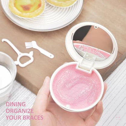 Retainer Case Slim Aligner Case with Vent Holes Removable Inner Tray Silicone for Easy Cleaning, Retainer Removal Tool and Brush (White Pink) - color: White Pink