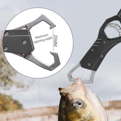 Eupheng 11.8'' Heavy-Duty Fish Gripper with Scale Rustproof Aluminum Body, Non-Slip Rubber Handle, Built-in Weight Estimator & Wrist Lanyard - color: Grey