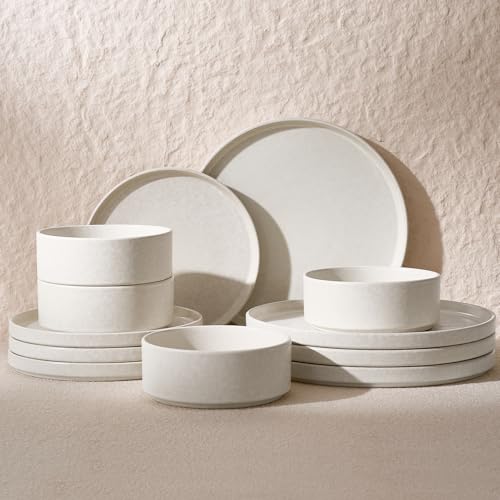 Famiware Nebula 12-Piece Dinnerware Set, Matte Beige White - color: Matte Beige White, size: Service for 4 (Standard Dinner Set)