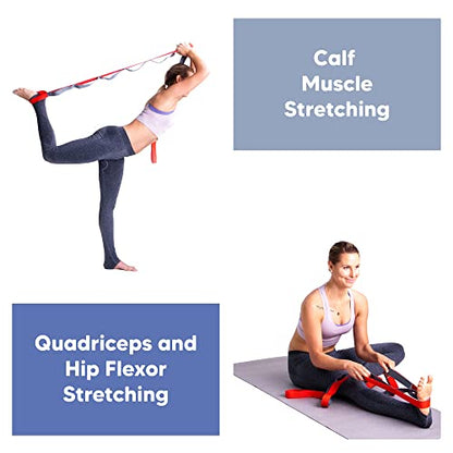 sport2people Stretching Strap for Yoga, Flexibility, Rehabilitation - 2 Free Exercise Ebooks - Get Flexible with 12-Loop Stretch Band for Rehab, Recommended by Physical Therapists and Trainers