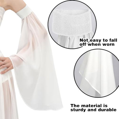 DAZCOS Victorian Long Tulle Sleeves for Women Chiffon Detachable Gloves for Wedding Dress Halloween Party Pageant - color: All-white