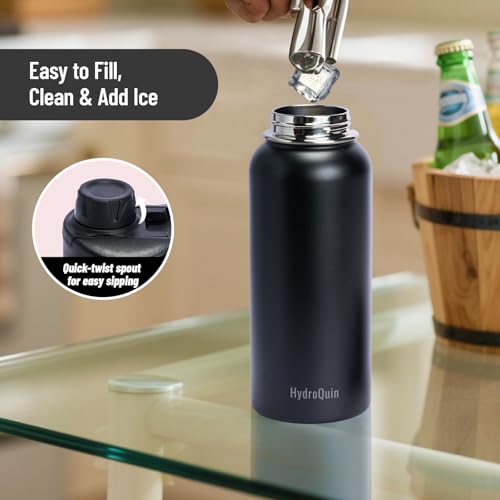 32 oz Insulated Water Bottle Matte Black Stainless Steel Flask | Keep Cold 24 Hours Hot 12 Hours - Leakproof Twist Spout Lid & Flex Handle - No Straw Metal Water Bottle for Gym & Sport - color: Obsidian Black