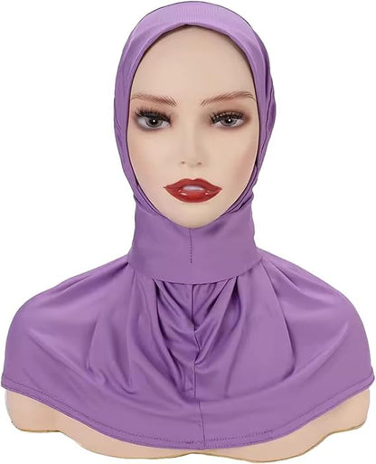 AIBEARTY Women Fashion Instant Muslim Turban Hijab with Snap Fastener Breathable Headscarf Bonnet Cap Turban Hat Shawl - color: Modal Purple-3 Buttons