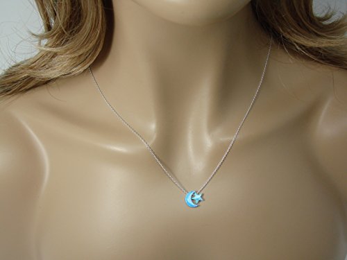 Martinuzzi Accessories Opal Moon and Star Necklace 925 Sterling Silver Chain - style: Light Blue Moon Light Blue Star