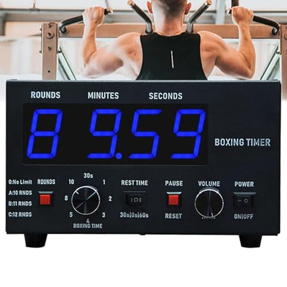 Boxing Interval Timer, Professional Gym Interval Timer with LED Display, Portable Boxing Timer with Adjustable Sound & Stopwatch, Selectable Training Time & Cycle Repetitions Blue - color: Blue