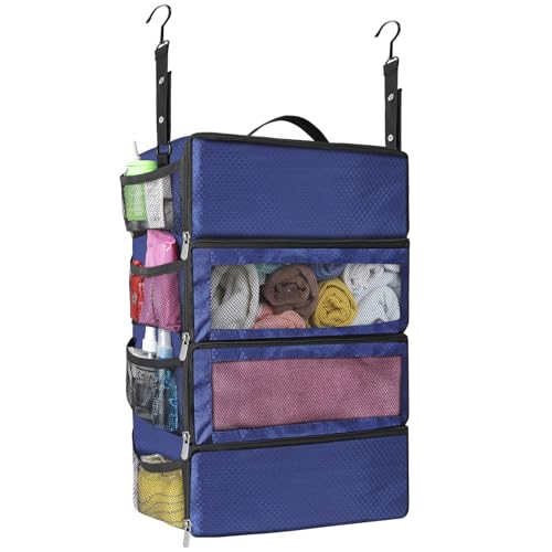 esouler Suitcase Organizer, Travel Luggage Organizer hanging packing cubes for travel，portable hanging travel shelves Collapsible closet organizer for Carry-on (Navy blue, Medium) - color: Navy blue, size: Medium