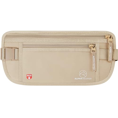 Alpha Keeper Money Belt for Travel Hidden Under Clothes – RFID Blocking Passport Holder & Slim Waist Wallet Pouch for Women & Men, Anti-Theft Travel Accessories - color: Beige