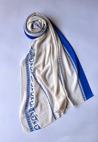 Hijab Modest and Elegant | Beautifully Designed Printed Chiffon Patterns | Muslim Women Head Scarf and Veil - color: Blue