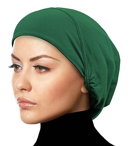 Women's Snood Cap Cotton Beanie Hair Wrap Chemo Undercap Easy Bonnet Hat - color: Green