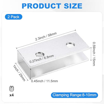 M METERXITY Glass Fixing Clip (8-10mm) 2 PCS - Aluminum Alloy Glass Combination Fixing Bracket & Reinforced Clip Clamp Accessories, Apply to DIY Display Cabinet/Fish Tank - size: 8-10mm
