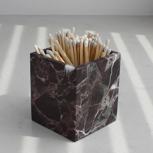 Natural Rosso Levanto Marble Square Storage Container for Toothbrush/Makeup Brush/Pens, Countertop Organizer Bathroom - color: Rosso Levanto