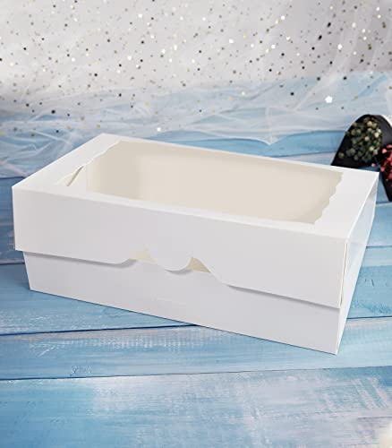 8-PACK Pastry Bakery Box 16x11x2.75inch,White Large Donuts,Muffins,Cookies Boxes with PVC Window Auto-Pop up Paper Box Nature Cardboard Take Out Container,Hold 12 Donuts,Pack of 8