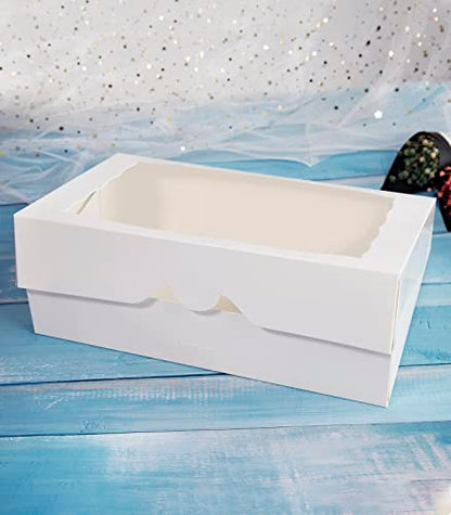 8-PACK Pastry Bakery Box 16x11x2.75inch,White Large Donuts,Muffins,Cookies Boxes with PVC Window Auto-Pop up Paper Box Nature Cardboard Take Out Container,Hold 12 Donuts,Pack of 8
