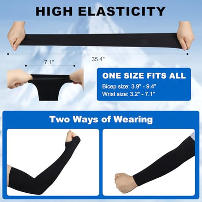 Cooling Arm Sleeves with Thumb Hole for Men & Women, UV Sun Protection Compression Sleeves for Outdoor - color: Black