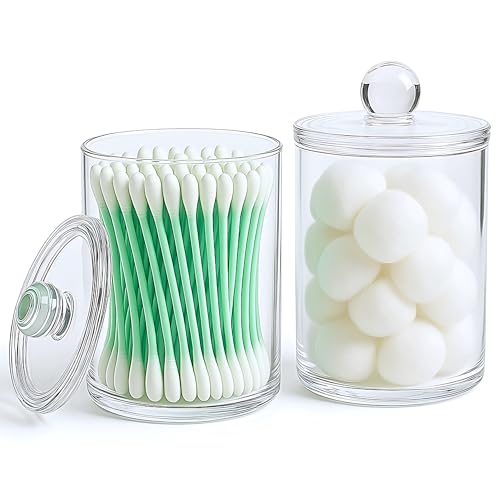 Acrylic Qtip Holder Bathroom Set, Bathroom Containers with Lids, Clear Plastic Apothecary Jars, Q Tip Holder Bathroom Set, Cotton Swab Holder, Cotton Ball Holder (Pack of 2) - size: Pack of 2