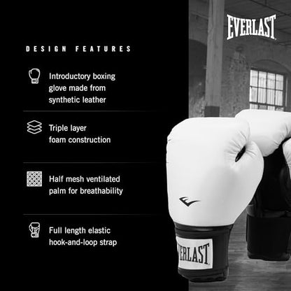 Everlast Prostyle 2 Boxing Gloves, Entry Level Training Gloves for Men and Women, Secure Fit Hook and Loop Closure & Ventilation, Heavy Bag & Speedbag Training - color: White, size: 12 oz