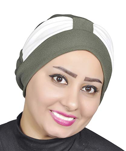 AL AMIRA Women's Stretch Turban Headwrap – Soft Spandex Blend Hijab Cap, Pre-Tied Head Cover, Vibrant Colors - color: Olive Green