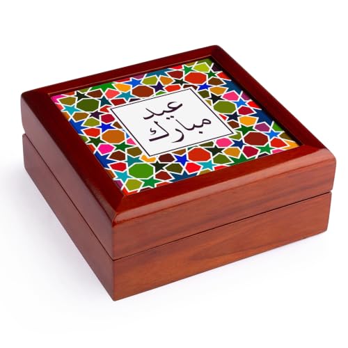 3dRose Eid Mubarak in Arabic Jewelry Box 7 x 7 inch with 4 inch tile
