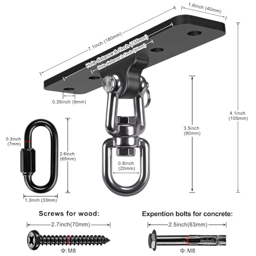 SELEWARE Boxing Punching Bag Hanger, Heavy Bag Hanger Bracket for Heavy Bag Boxing Muay Thai Training Hardware - color: 360° Swivel Hanger with Carabiner
