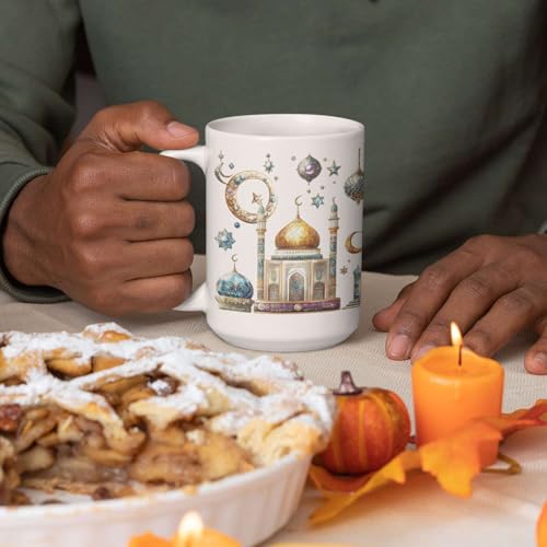 Customized Name Ramadan Coffee Cup, Custom Sparkling Islamic Mosque Mug, Personalized Religious Holiday Full Wrap Cup, Muslim Festivals White Ceramic Mug 11oz 15oz, Gift For Women Men - color: XUA-1124-3654-Islamic Mosque Mug