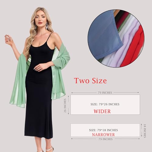 Shawls and Wraps for Evening Dresses Sheer Chiffon Women Elegant Soft Silky Wraps Wedding Bridal Scarf - color: Dusty Sage, size: 79*18‘’