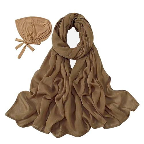 Modal Cotton Hijab Scarf for Women with Undercap Set - color: Brown