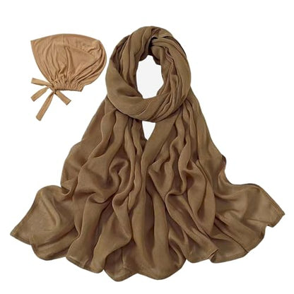 Modal Cotton Hijab Scarf for Women with Undercap Set - color: Brown