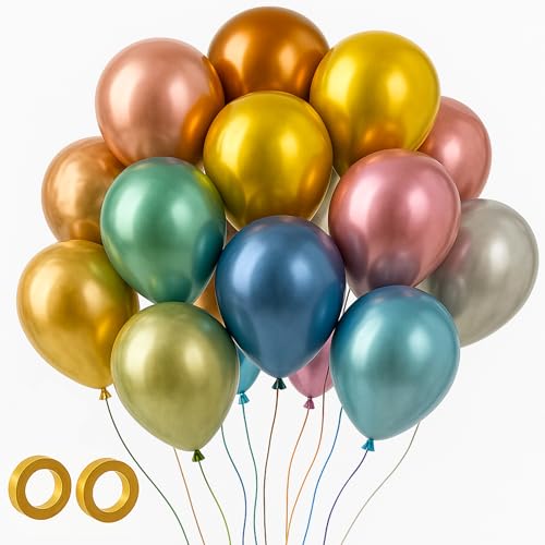 Voircoloria 105pcs Metallic Balloons 12inch Chrome Party Balloons for Boys Girls Birthday Baby Shower Gender Reveal Wedding Decorations - color: 50 Metallic-multicolored, size: 12 inch - 105pcs