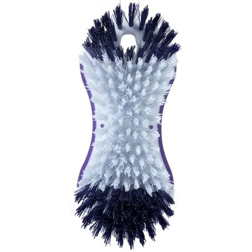 Fabuloso Compact Hand Scrub Brush, White and Purple, 6 Inch | Easy-grip rubber texture with firm bristles for kitchen, bathroom, tile, and baseboards - size: Hand-Held Scrub Brush