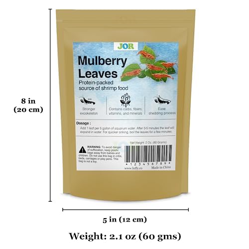 JOR Dried Shrimp Mulberry Leaves, 2 oz. Water Conditioner Leaf as Natural Food Source, Promotes Biofilm Growth & Induce Breeding in Aquatic Pets, Strengthen Exoskeleton & Reduces pH Levels