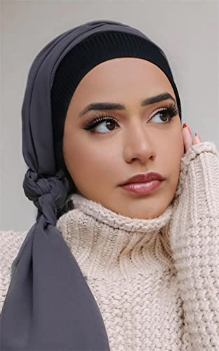 4 Pieces Ribbed Inner Cap Hijab for Women Muslim Underscarf Hat Bonnet Islamic Stretch Tube Cap Turban Headband - color: Purple Wine Blue Green