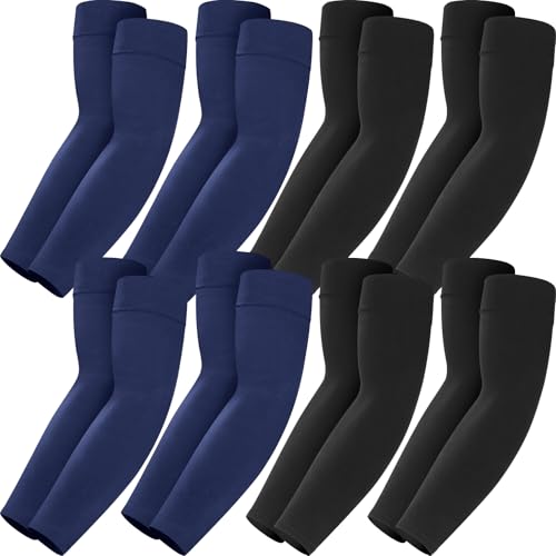 Mochabao 8 Pairs Soft Arm Sleeves, UV Sun Protection Cooling Compression Arm Covers for Outdoor Work, Sports, Men & Women - color: 4 Black + 4 Navy Blue
