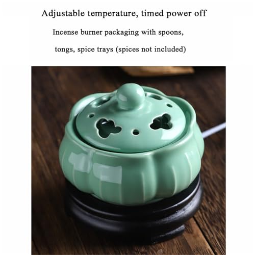 Electric Resin Burner with Timing,Ceramic Incense Burner,Frankincense Bakhoor Censer 110 V for Home Porch,Patio,Garden,Office,Yoga, Living Room, Meditation Room (Green)