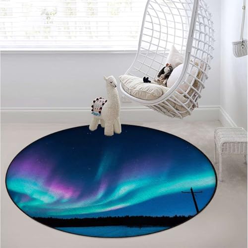 Northern Lights Anti-Slip Gaming Chair Mat for Hardwood Floors, Aurora Forest Path Rubber Floor Protector for Computer & Gaming Chairs, Emerald Purple Diameter 35.4 in - color: Northern Lights_2504, size: Diameter 35.4 in